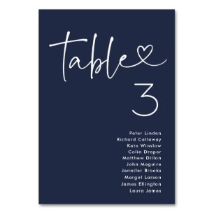 Navy Blue Minimalistisch Script Moderne Hochzeit Tischnummer