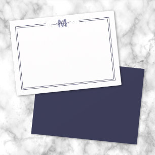 Navy Blue Minimalistisch Two Border Monogram Mitteilungskarte