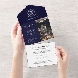 Navy Blue Minimalistisch | Unternehmensgeschäft All In One Einladung