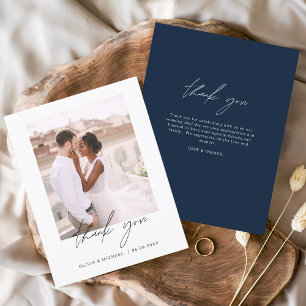 Navy Blue Minimalistisch Wedding Danke Foto