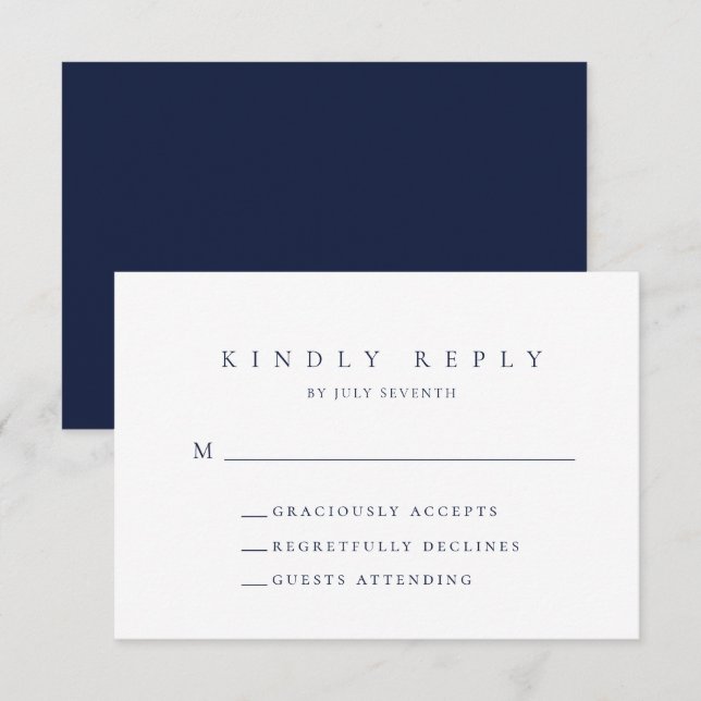 Navy Blue Minimalistisch Wedding RSVP Card Karte (Vorne/Hinten)