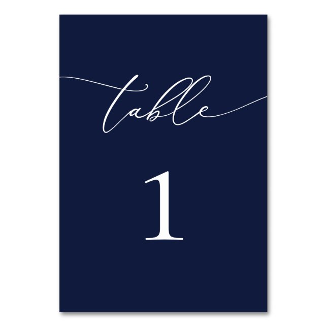 Navy Blue Minimalistisch Wedding Tischnummer (Vorderseite)
