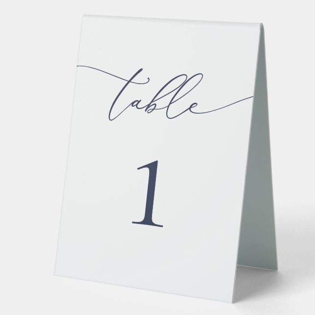 Navy Blue Minimalistisch Wedding Tischnummer Tischaufsteller (Vorderseite)