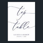 Navy Blue Minimalistisch Wedding Top Table Custom Tischnummer<br><div class="desc">(**BITTE BEACHTEN SIE: Um zu bestellen,  passen Sie einfach Ihre Tischnummer (und Name/Datum) an und fügen Sie jede Nummer einzeln in Ihren Warenkorb ein. Dann Karo raus,  sobald du fertig bist.) Schön,  elegant,  modern und minimalistisch,  Tischnummer-Karte. Vollständig anpassbar mit Ihren Namen (oder Ereignisname) und Datum.</div>