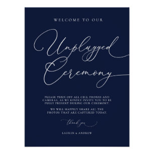 Navy Blue Minimalistisch Wedding Unplugged Zeremon Poster