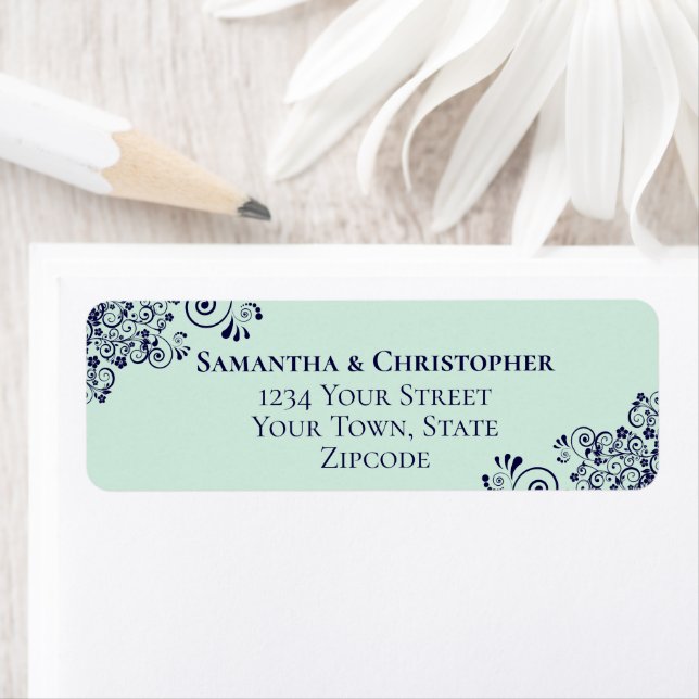 Navy Blue & Mint Green Wedding Rücksendeadresse (Insitu)