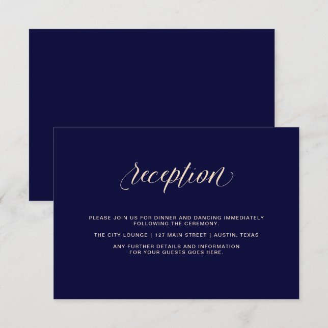 Navy Blue mit Blush Pink Typografie | EMPFANG Einladung (Vorne/Hinten)