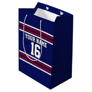 Navy Blue mit Burgundy White Stripes Team Jersey Mittlere Geschenktüte