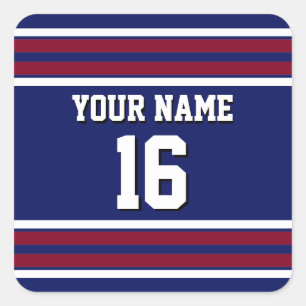 Navy Blue mit Burgundy White Stripes Team Jersey Quadratischer Aufkleber