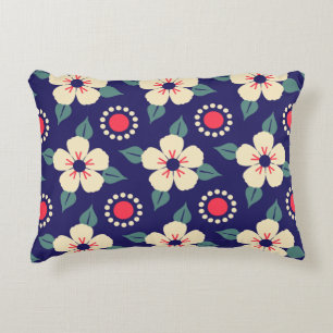 Navy Blue mit Creme-Blume Dekokissen