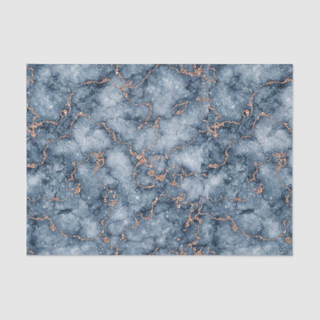 Navy Blue mit Glitzer Rose Gold Marmor Design Seidenpapier (Vorderseite)