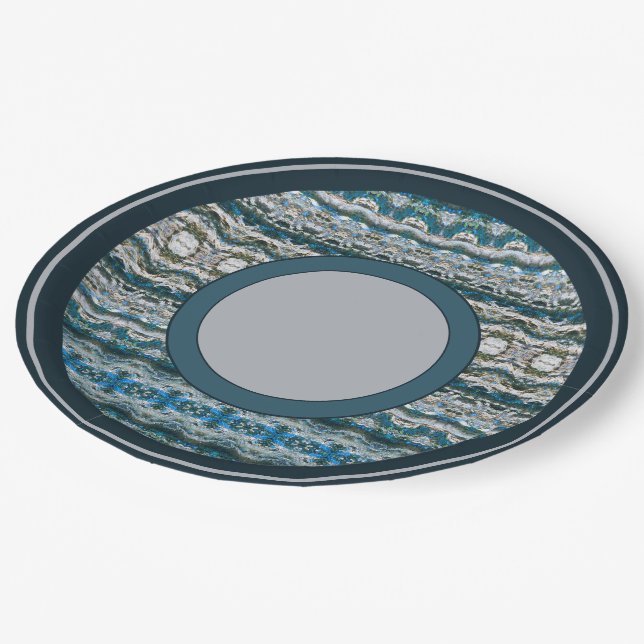 Navy Blue mit Grau Gemustert Pappteller (Schrägansicht)