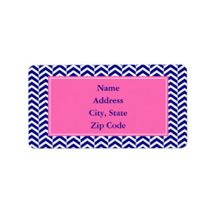 Navy Blue mit Hot Pink Zickzack Muster Adressaufkleber