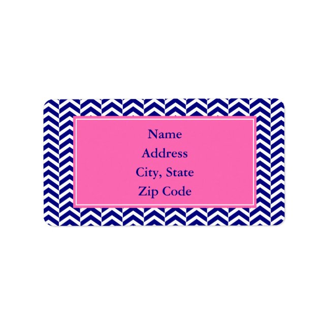 Navy Blue mit Hot Pink Zickzack Muster Adressaufkleber (Vorne)