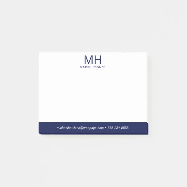 Navy Blue Mit Monogramm Men Post-it Klebezettel (Vorderseite)