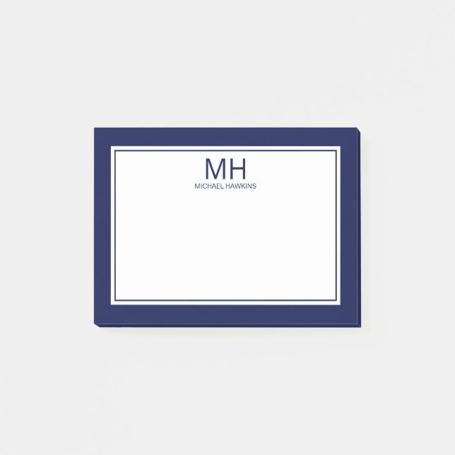 Navy Blue Mit Monogramm Men Post-it Klebezettel (Vorderseite)
