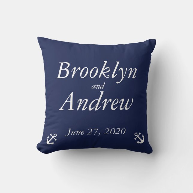 Navy Blue Mit Monogramm Nautical Wedlows Kissen (Vorderseite)