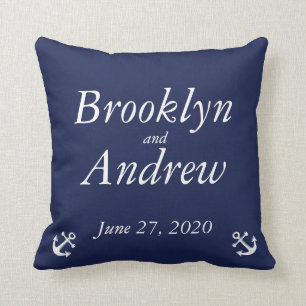 Navy Blue Mit Monogramm Nautical Wedlows Kissen