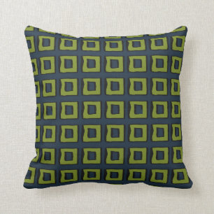 Navy Blue mit Moss Green Boxes Square Kissen