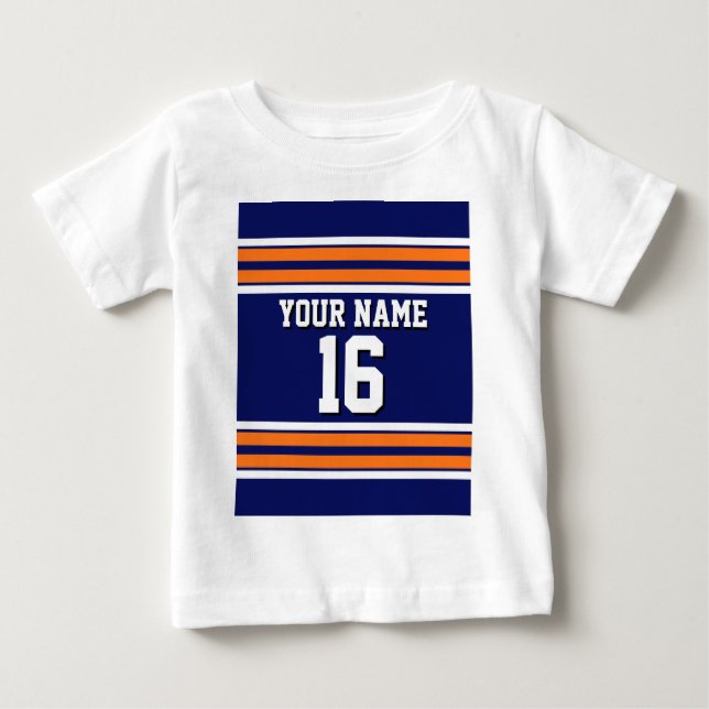 Navy Blue mit Orange White Stripes Team Jersey Baby T-shirt (Vorderseite)
