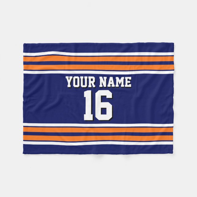 Navy Blue mit Orange White Stripes Team Jersey Fleecedecke (Vorderseite (Horizontal))