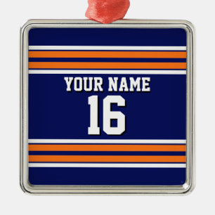 Navy Blue mit Orange White Stripes Team Jersey Ornament Aus Metall