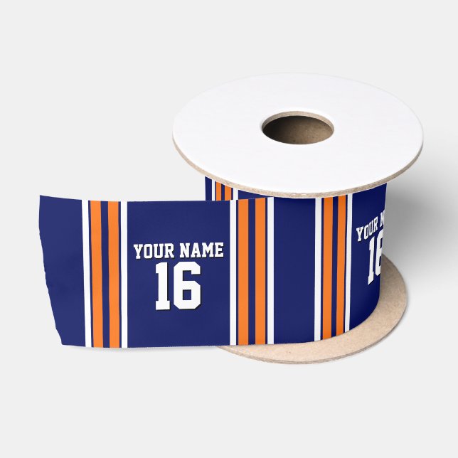Navy Blue mit Orange White Stripes Team Jersey Satinband (Spule)