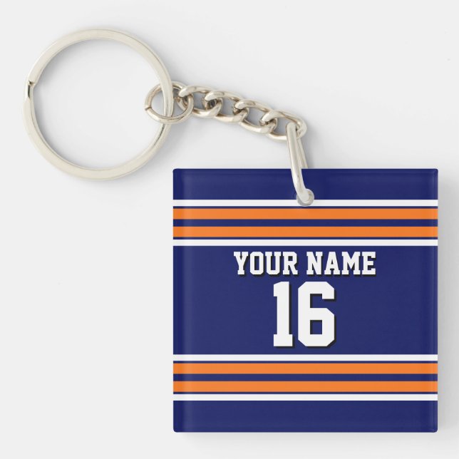 Navy Blue mit Orange White Stripes Team Jersey Schlüsselanhänger (Vorderseite)