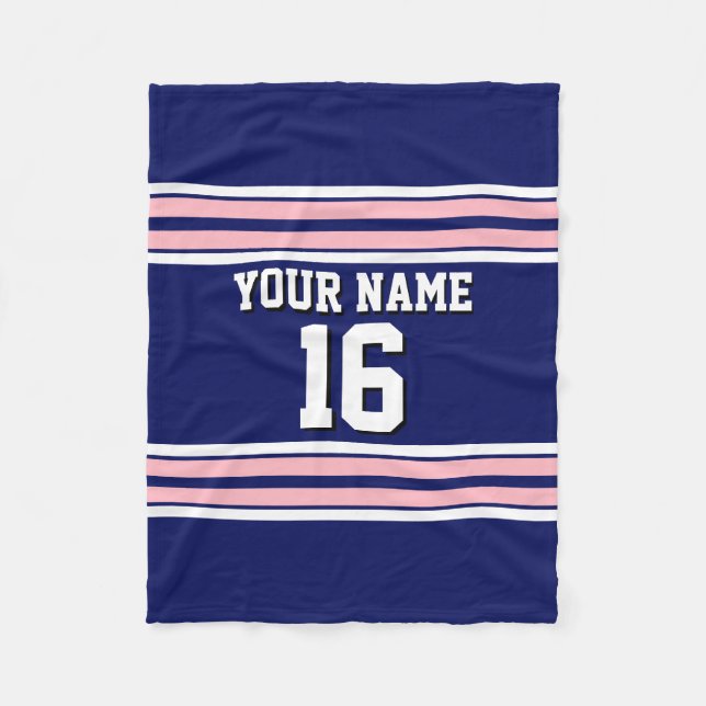 Navy Blue mit Pink White Stripes Team Jersey Fleecedecke (Vorderseite)