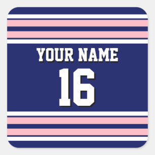 Navy Blue mit Pink White Stripes Team Jersey Quadratischer Aufkleber
