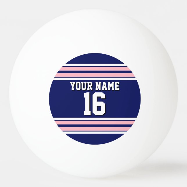 Navy Blue mit Pink White Stripes Team Jersey Tischtennisball (Vorderseite)