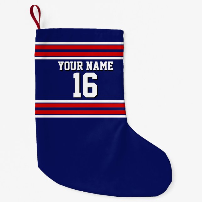 Navy Blue mit Red White Stripes Team Jersey Kleiner Weihnachtsstrumpf (Vorderseite)