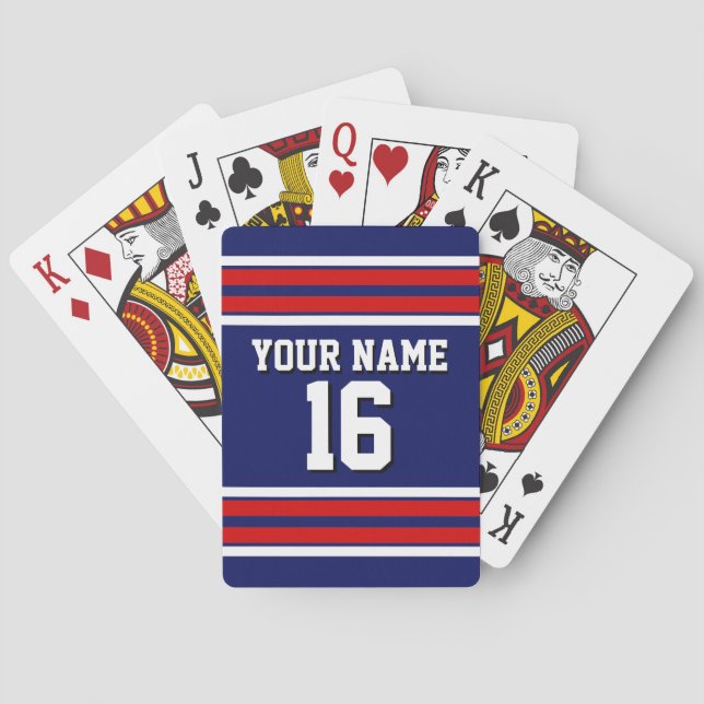 Navy Blue mit Red White Stripes Team Jersey Spielkarten (Rückseite)