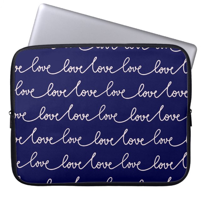 NAVY BLUE MIT WEISSEN LIEBEN-SKRIPT LAPTOPSCHUTZHÜLLE (Vorderseite)