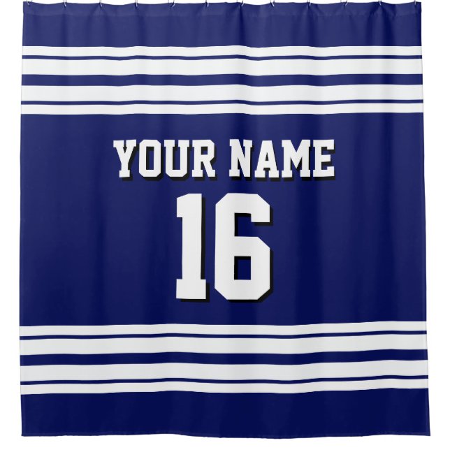 Navy Blue mit White Stripes Sports Jersey Duschvorhang (Vorderseite)