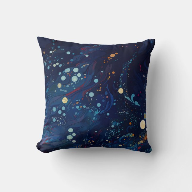 Navy Blue Mitternachtswirbelgalaxie abstrakt Kissen (Vorderseite)