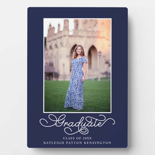 Navy Blue Modern Abschluss Foto Keepake Fotoplatte (Vorderseite)