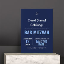Navy Blue Modern Bar Mitzvah Enregistrer la carte