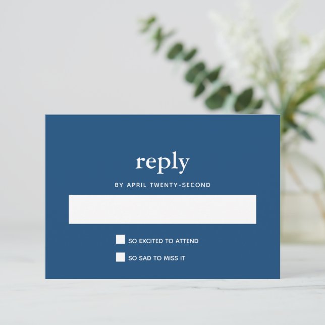 Navy Blue Modern Bar Mitzvah II Postkartenantwort RSVP Karte (Stehend Vorderseite)