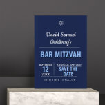 Navy Blue Modern Bar Mitzvah Save the Date Card Einladung<br><div class="desc">Diese Karten wurden entwickelt,  um sich mit der gesamten Navy Blue Bar Mitzvah Collection abzustimmen und geben Ihre Veranstaltung stilvoll bekannt. Jedes Feld ist vollständig anpassbar,  um genau zu sagen,  was Sie gewollt haben!</div>