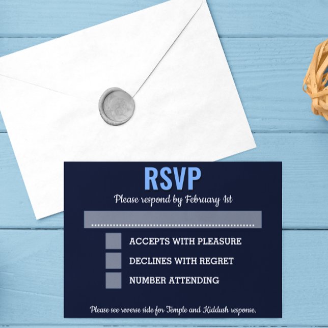 Navy Blue Modern Bar Mitzvah UAWG mit Optionen RSVP Karte (Von Creator hochgeladen)