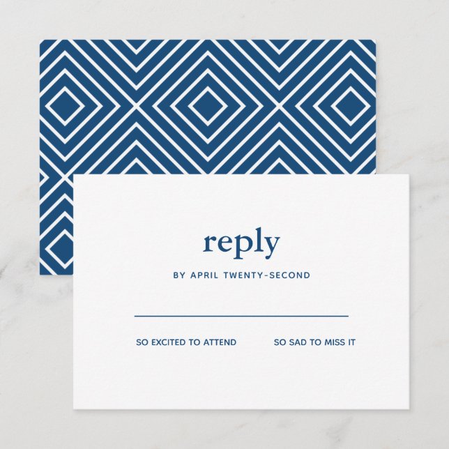 Navy Blue Modern Bar Mitzvah White Repcard Einladung (Vorne/Hinten)