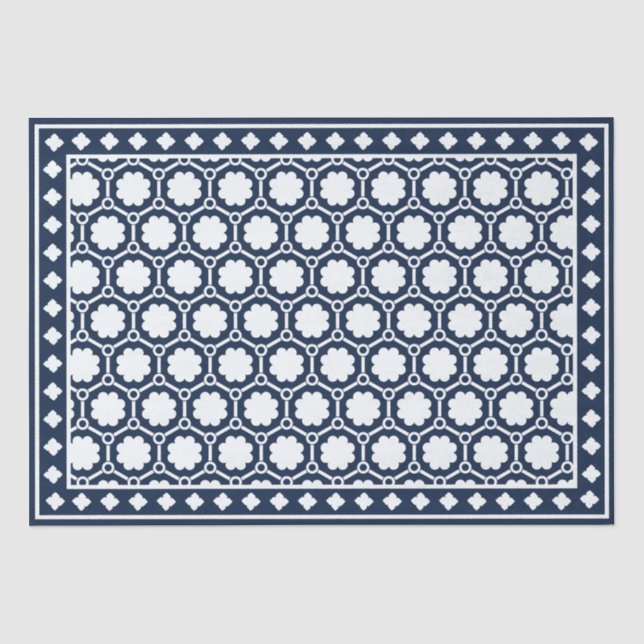 Navy Blue Modern Bone Inlay Decoupage Paper Seidenpapier (Vorderseite)