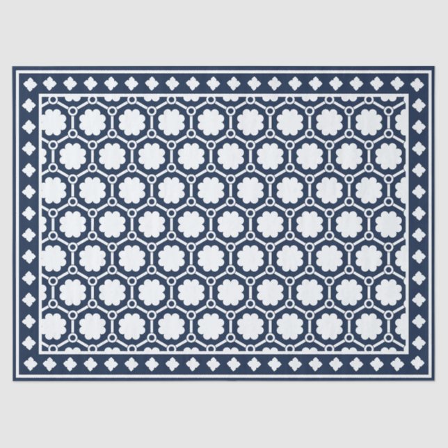 Navy Blue Modern Bone Inlay Decoupage Paper Seidenpapier (Vorderseite)