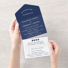 Navy Blue Modern Elegant Simple Wedding All In One Einladung