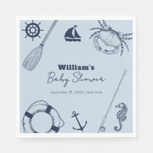 Navy Blue Modern Elegante Fishing Boy Baby Shower Serviette