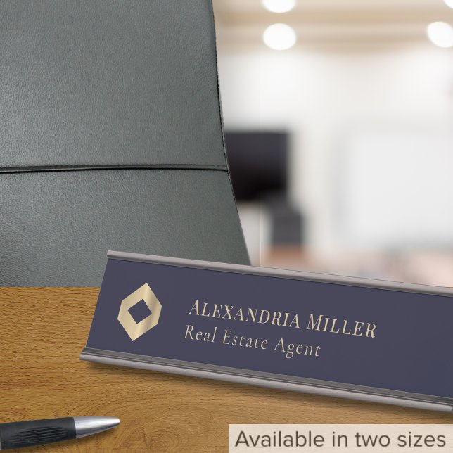 Navy Blue Modern Elegante Logo Schreibtischnamensplakette (Von Creator hochgeladen)