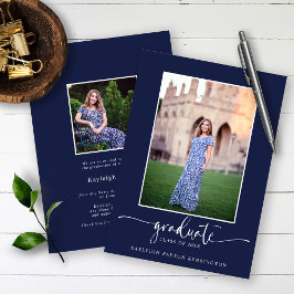 Navy Blue Modern Elegantes Script Abschluss Foto Ankündigung