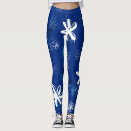 Navy Blue Modern Floral Pattern Leggings