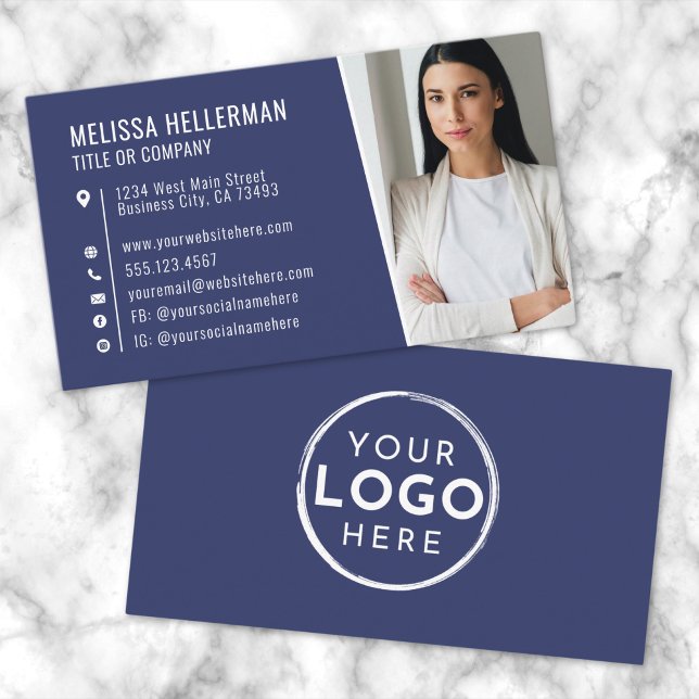 Navy Blue Modern Foto Logo Beruflich Visitenkarte (Navy Blue Modern Photo Logo Professional Business Card )